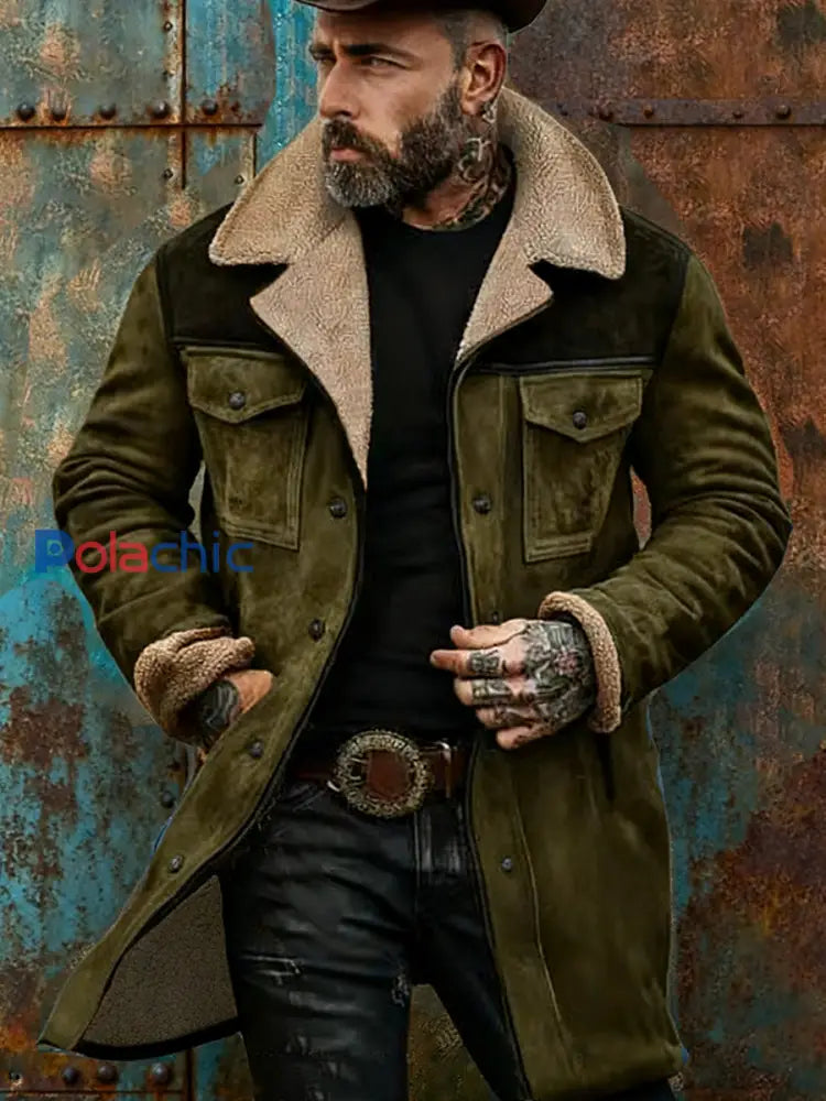 Manteau à fermeture éclair à poches multiples Amazon Veste en daim vintage pour hommes vert d’armée / S