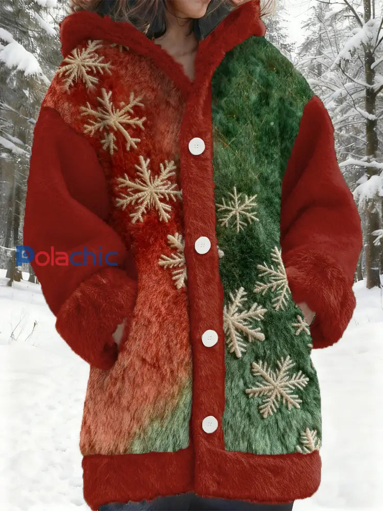 Manteau à motif de scène de neige de Noël en flanelle pour femmes comme image / S