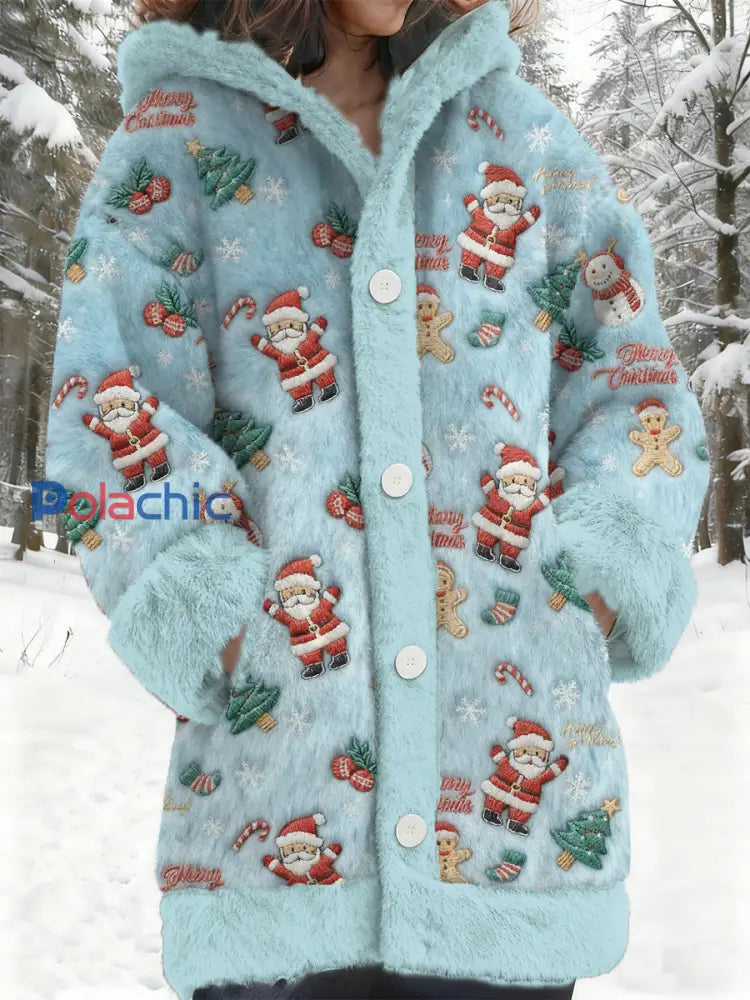 Manteau à motif Père Noël en flanelle pour femme comme image / S