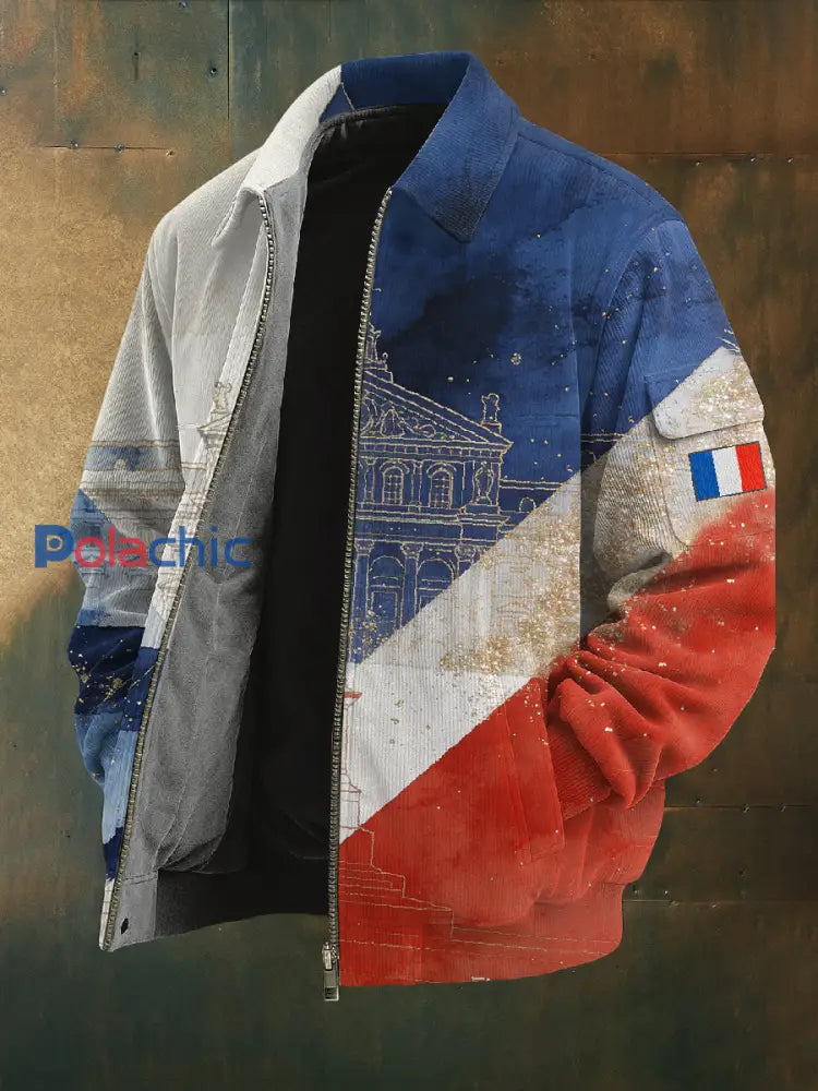 Manteau De Veste Décontracté Rétro Imprimé Français As picture / S