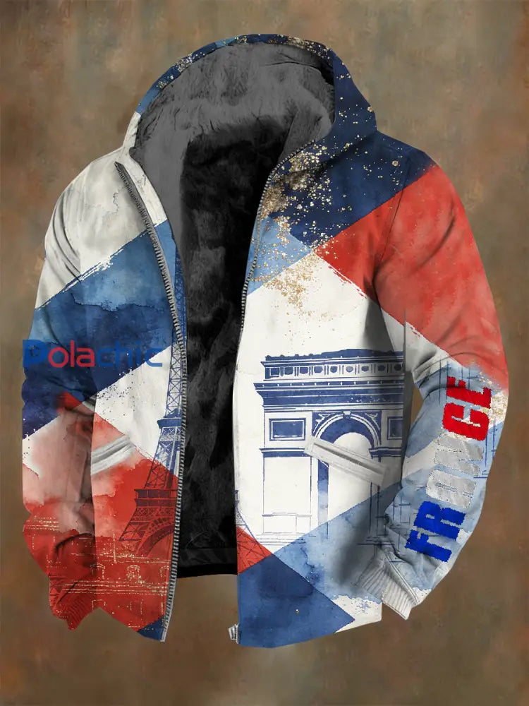Manteau De Veste Décontracté Rétro Imprimé Français As picture / S
