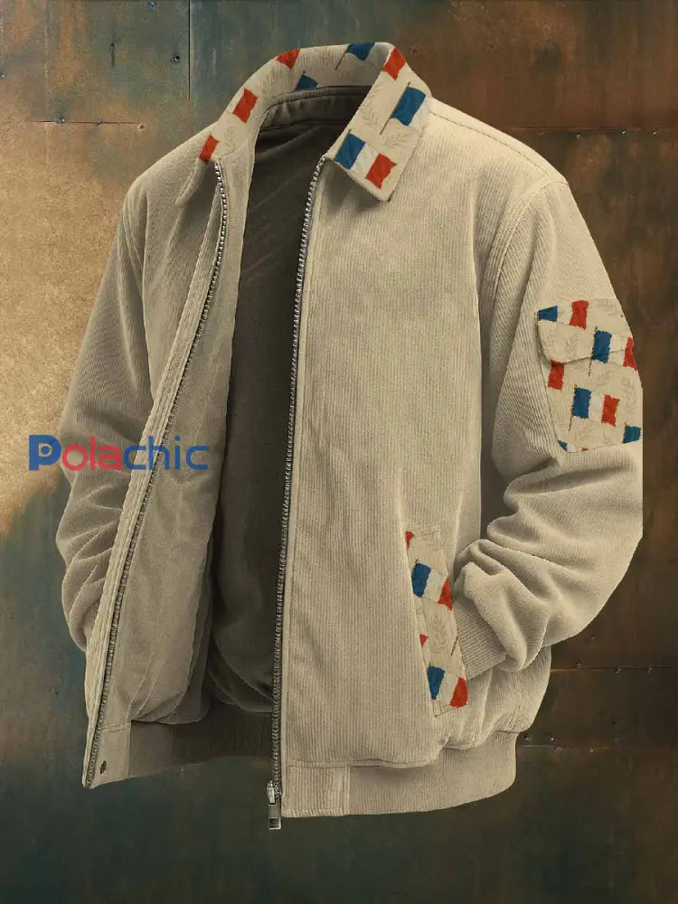 Manteau de veste décontracté vintage à imprimé français comme image / S