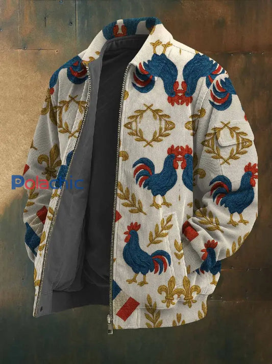 Manteau de veste vintage à motif coq français comme image / S
