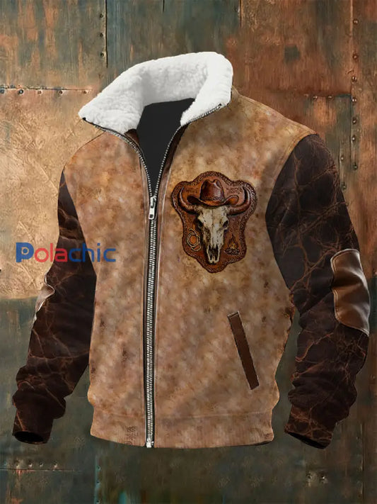 Manteau décontracté à imprimé crâne de vache western rétro comme image / S