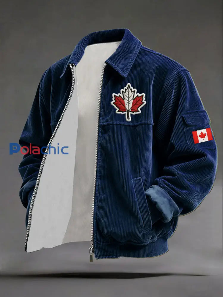 Manteau décontracté imprimé CANADA pour homme Bleu Marine / S