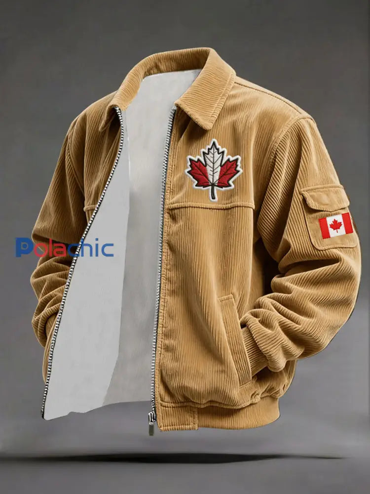 Manteau décontracté imprimé CANADA pour homme Kaki / S