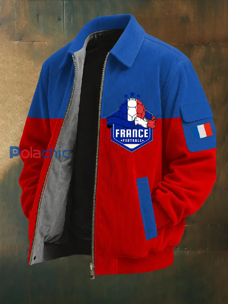 Manteau décontracté rétro imprimé football français As picture / S