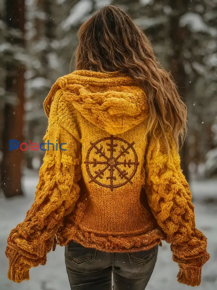 Manteau en tricot Viking Vegvisir Cardigan Femme Jaune / S