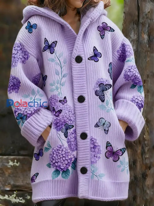Manteau long en molleton composite à imprimé floral violet vintage pour femme Violet / S