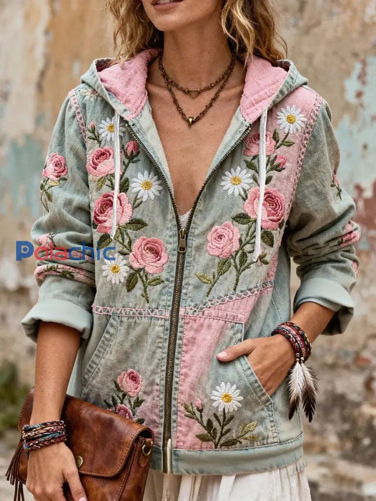 Manteau zippé imprimé floral sensibilisation au cancer du sein pour femmes comme image / S