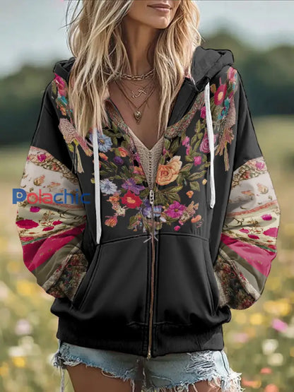 Manteau zippé imprimé floral sensibilisation au cancer du sein pour femmes Noir / S
