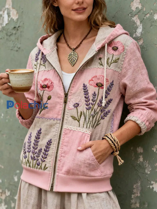 Manteau zippé imprimé floral sensibilisation au cancer du sein pour femmes Rose / S