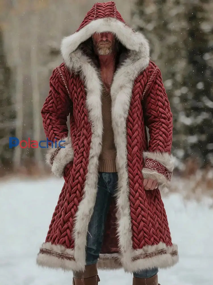 Manteaux à capuchon texturés de Noël pour hommes Viking Rouge / S