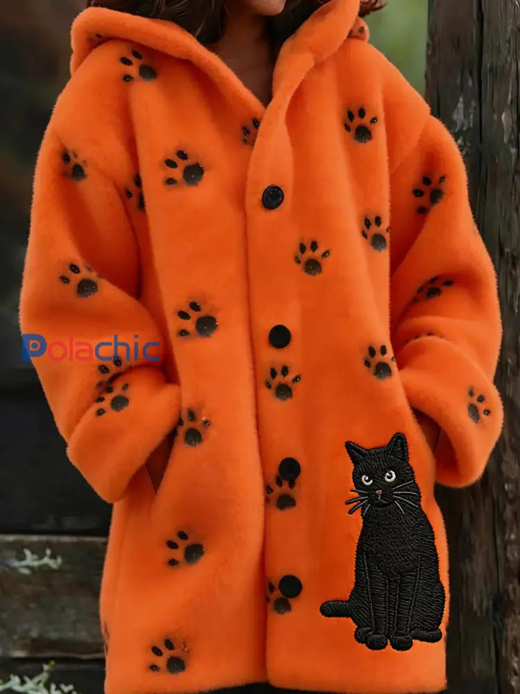 Manteaux Flannel Cat Paws Print Femme Orange / S