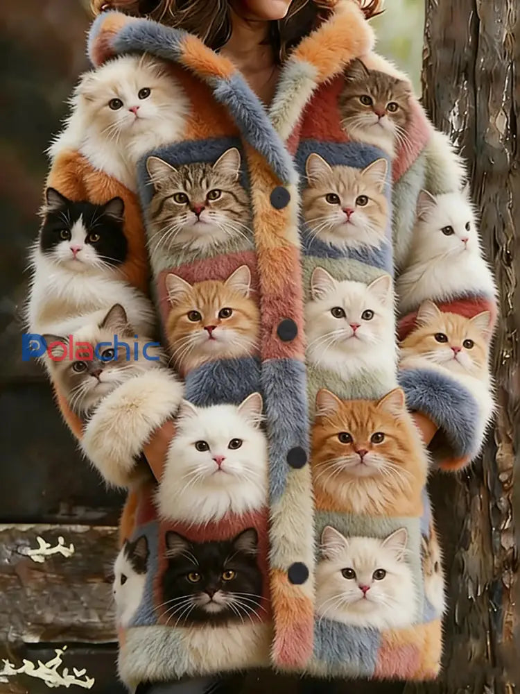 Manteaux Flannel Cat Print Femme comme image / S