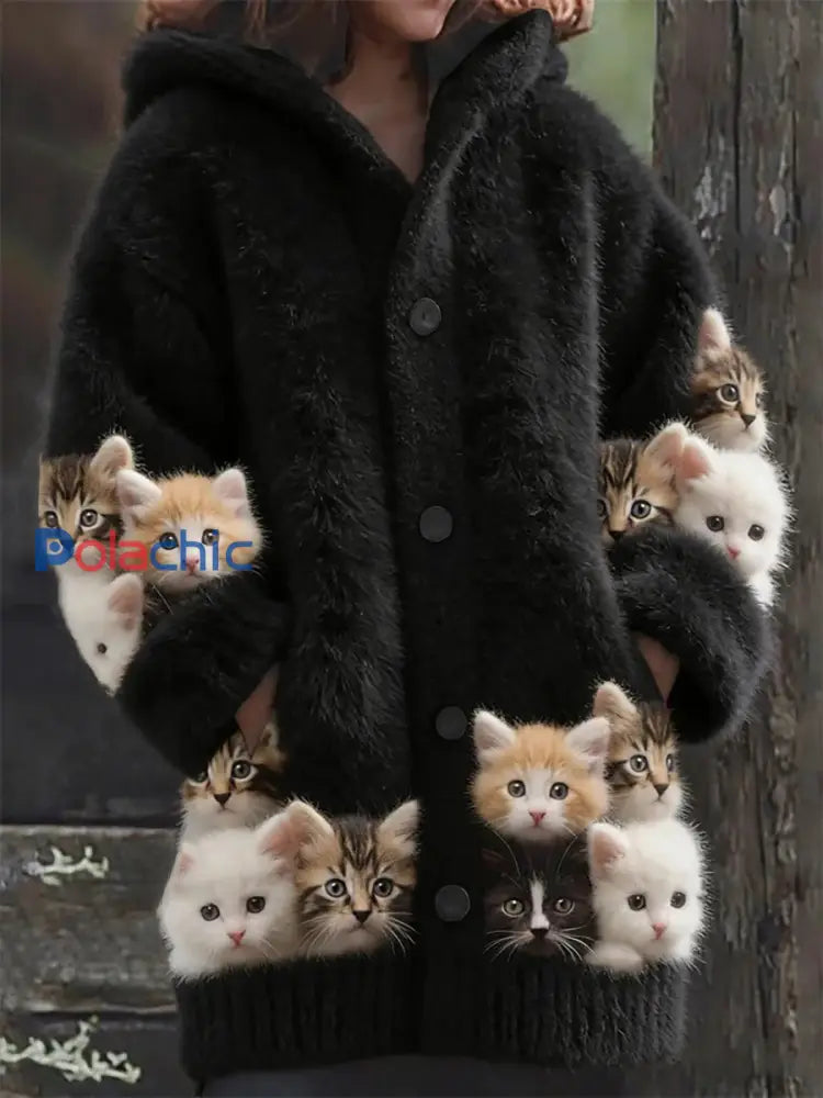 Manteaux mignons de chats d’impression de la flanelle des femmes comme image / S