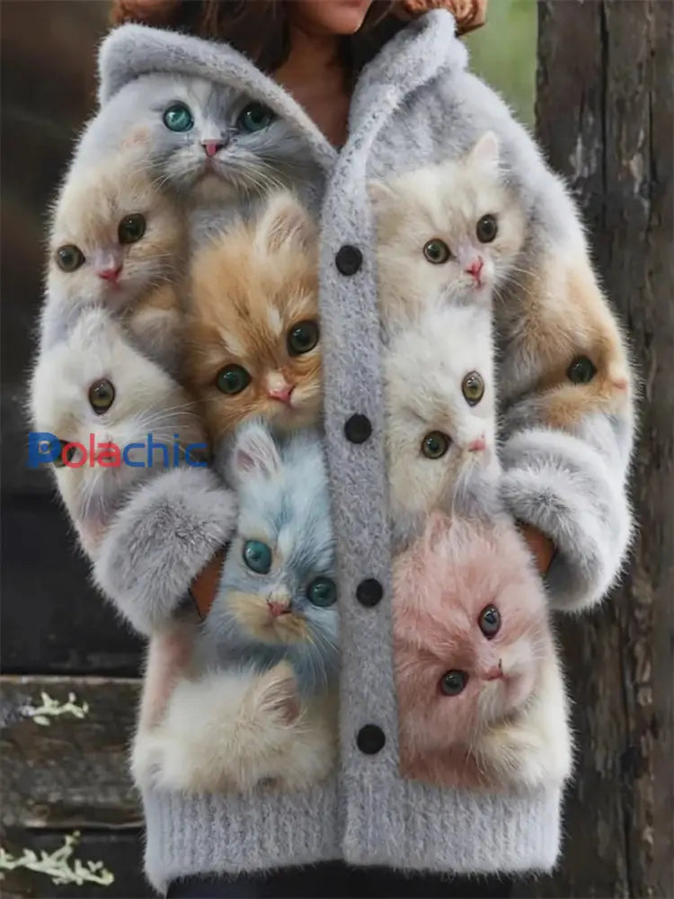 Manteaux mignons de chats d’impression de la flanelle des femmes comme image / S