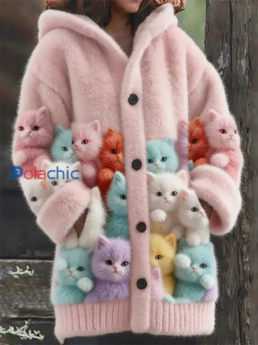 Manteaux mignons de chats d’impression de la flanelle des femmes comme image / S