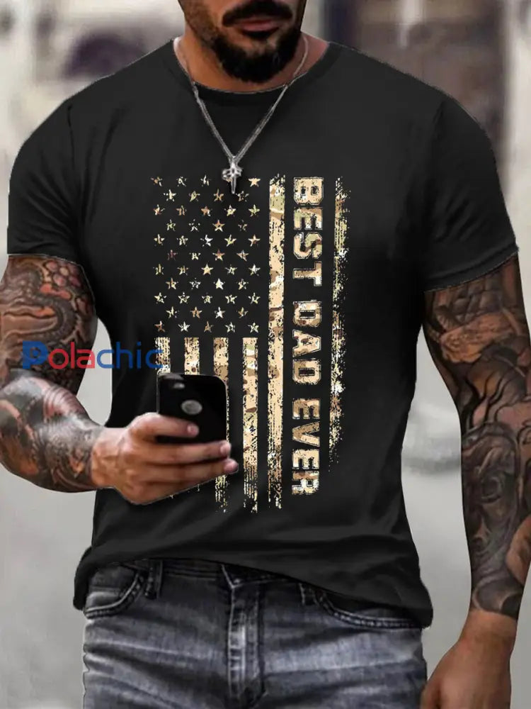 Meilleur papa jamais imprimer T-shirt Vintage des hommes Noir / S