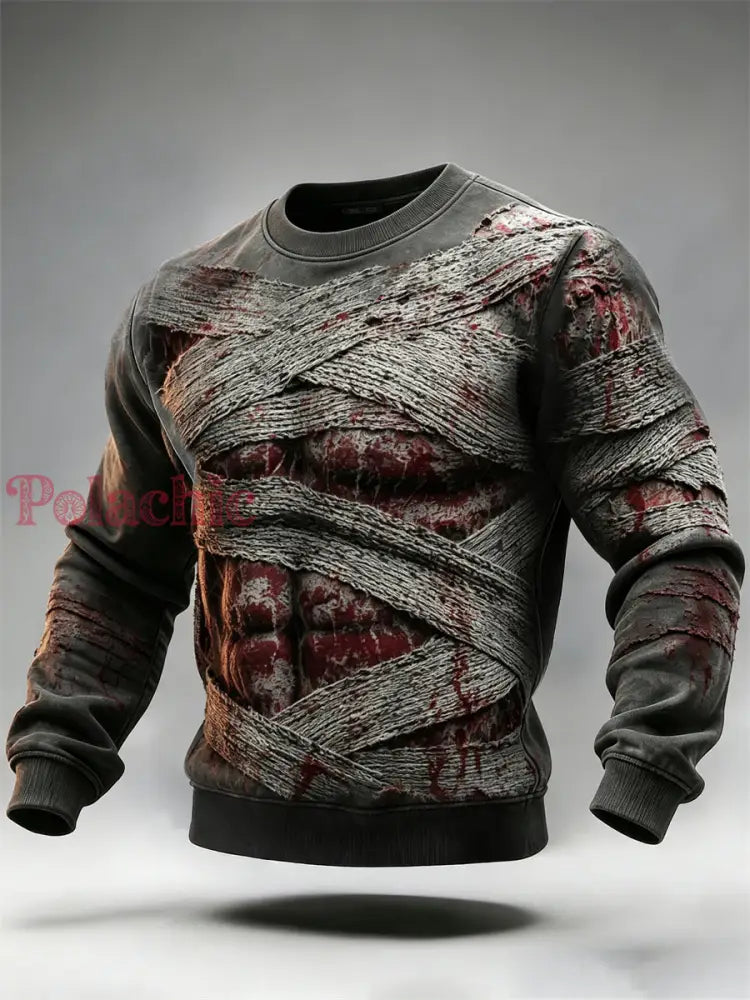 Męska bluza z dekoltem Bloody Mumia Muscle Print Crew Neck - Ciemny Szary / S