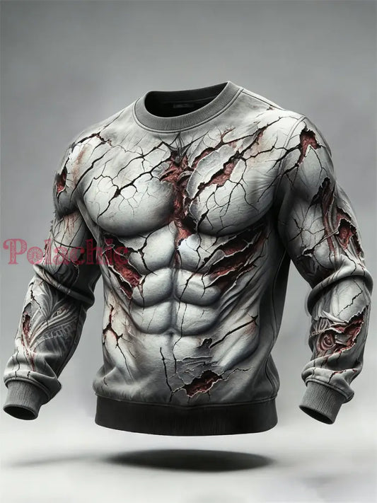 Męska bluza z dekoltem na Halloween Zombie Muscle Print - Szary / S
