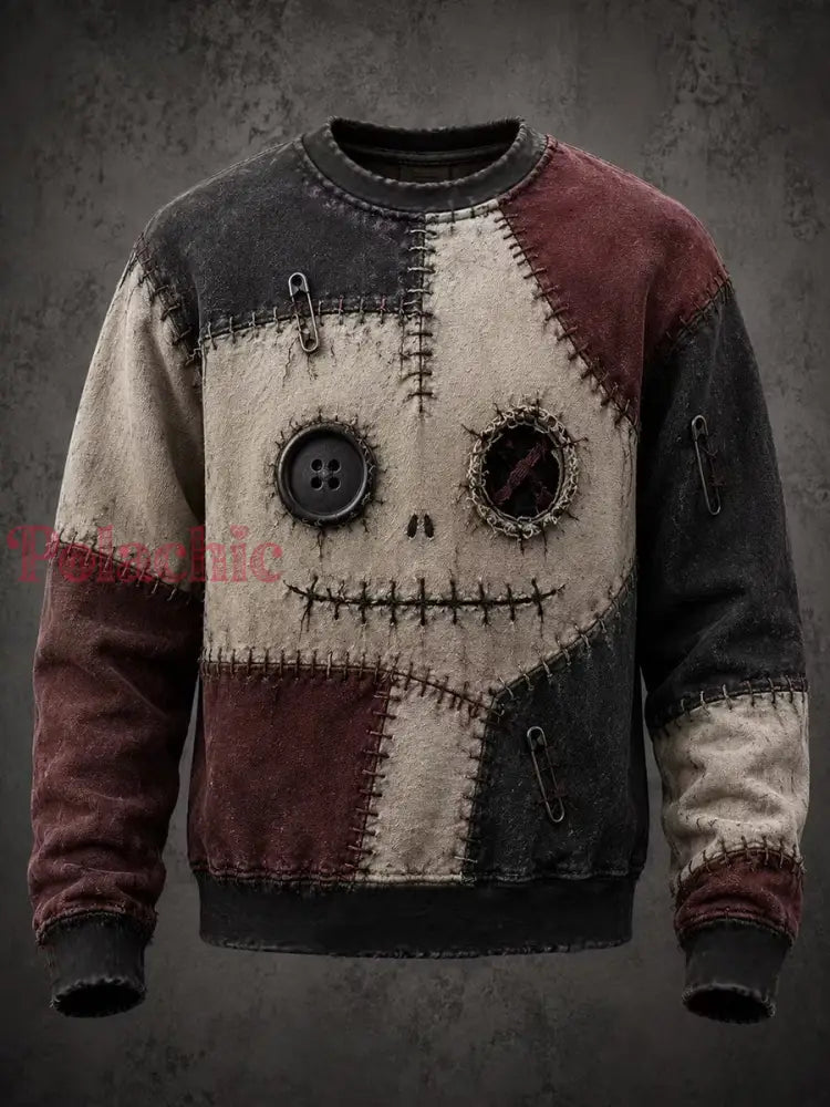 Męska bluza z nadrukiem patchworku na Halloween - Off-White / S