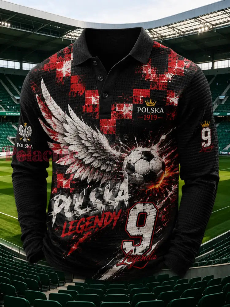 Męska koszulka polo graffiti z elementami polskiej piłki nożnej - Czarny / S