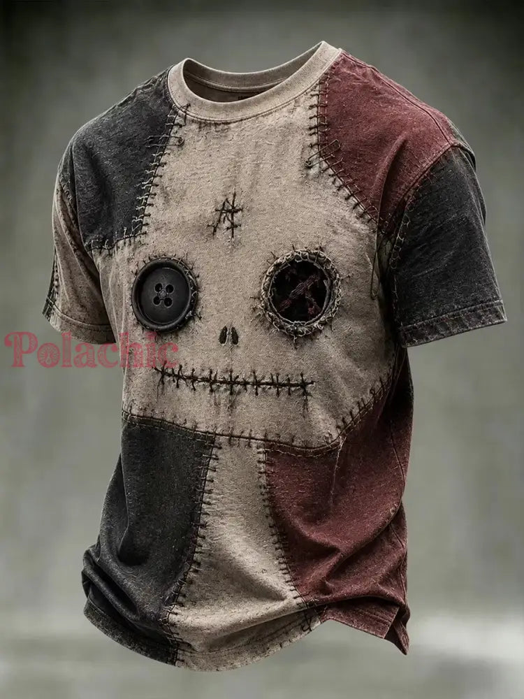 Męska koszulka z nadrukiem patchworku na Halloween - Off-White / S