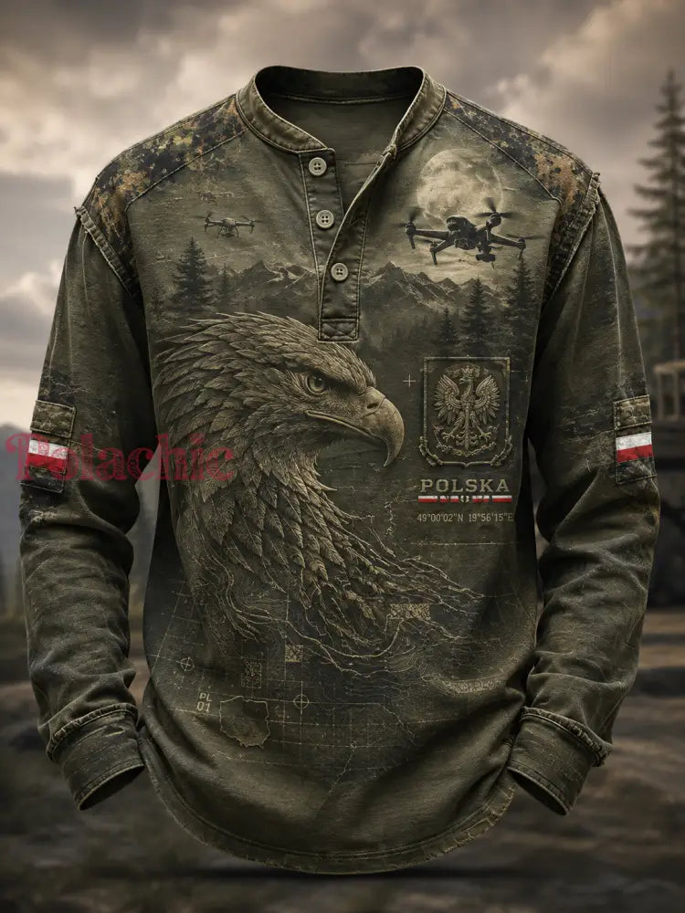 Męska Polska Kultura Wojskowa Casual Guzik T-Shirt - A / S