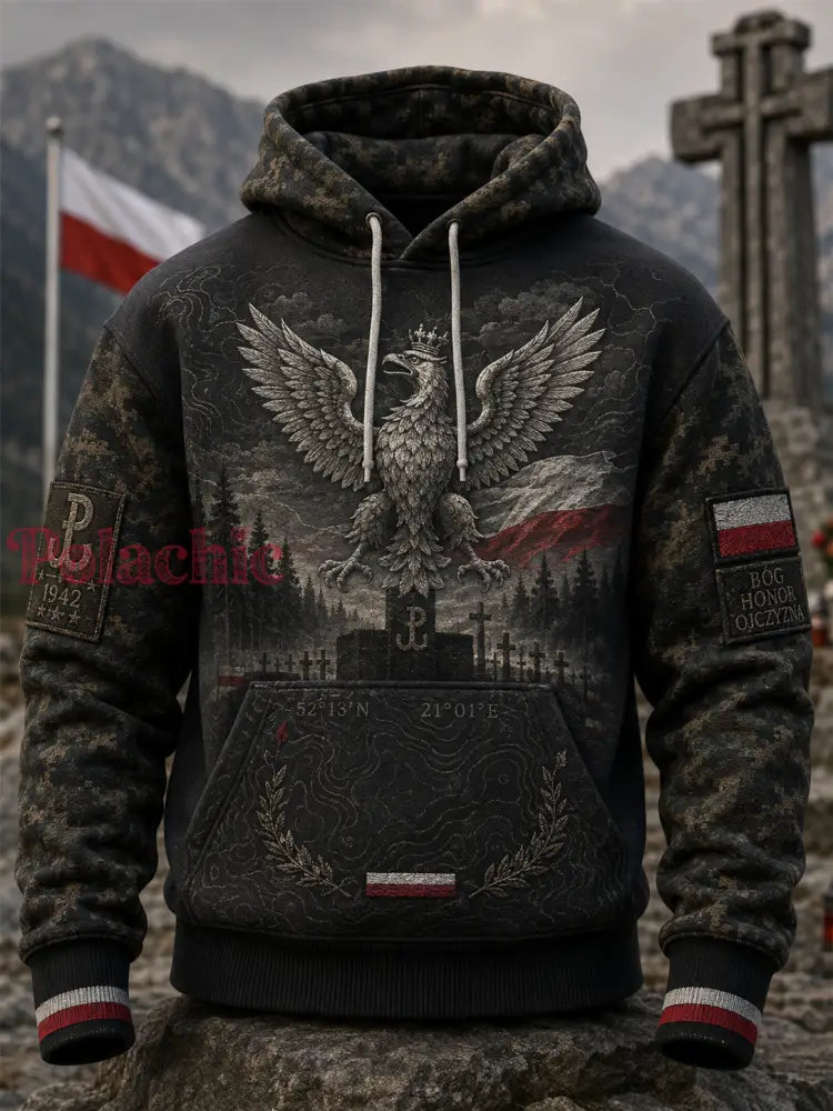 Męska polska kultura wojskowa oversize bluza z kapturem z kieszeniami - A / S