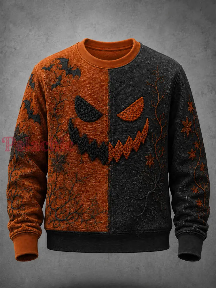 Męska zabawna bluza z nadrukiem na Halloween - Pomarańczowy / S