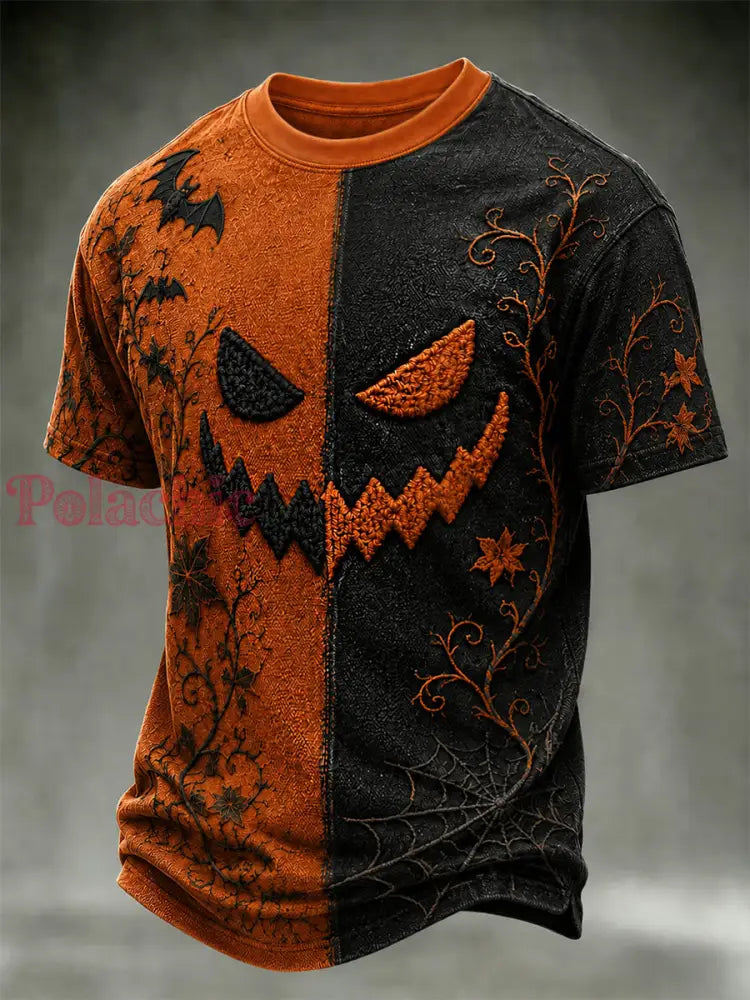 Męska zabawna koszulka z nadrukiem na Halloween - Pomarańczowy / S