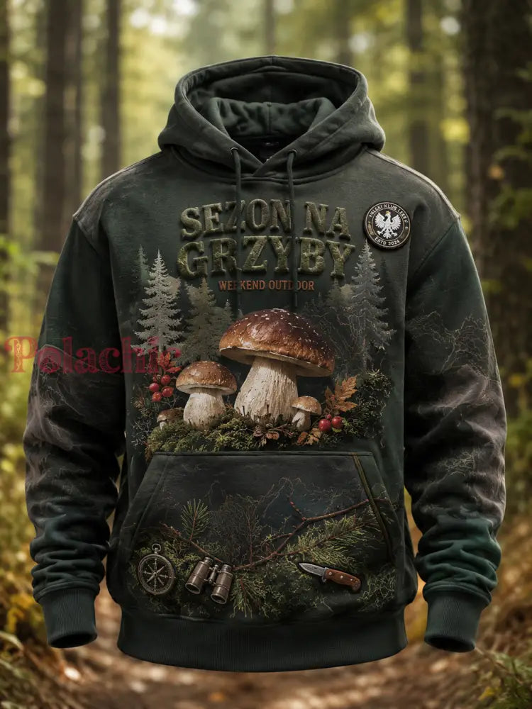 Męski bluza z kapturem w stylu oversize z opadającymi ramionami i kieszeniami na grzybobranie - A / S