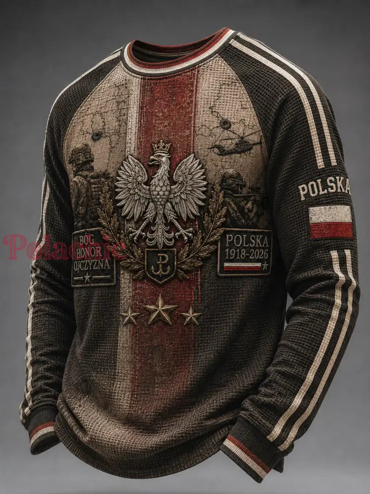 Męski koszulka z długim rękawem w paski w stylu wojskowym polskim - A / S