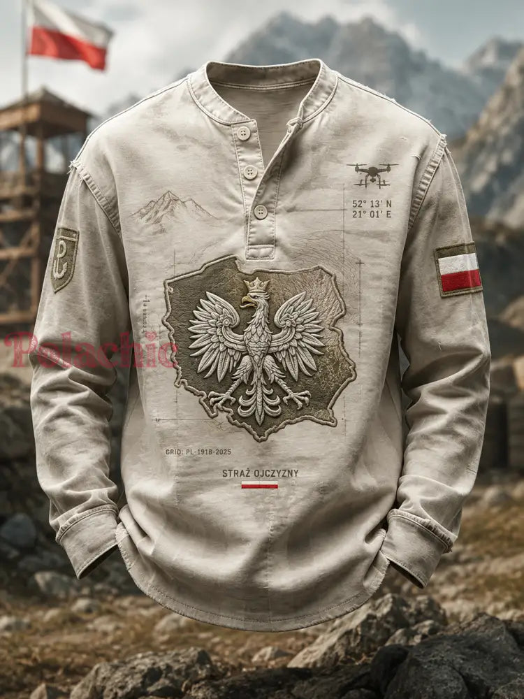 Męski koszulka z guzikami w stylu casual wojskowym polskim - A / S