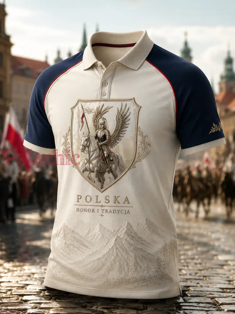 Męski koszulowy polo z motywem artystycznym Wojsk Polskich - A / S
