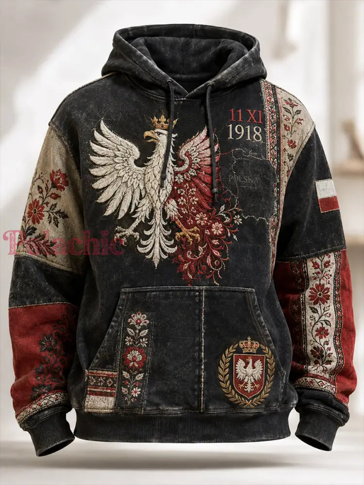 Męski oversize’owy bluza z kapturem i opadającymi ramionami na polski Dzień Niepodległości z kieszeniami - A / S