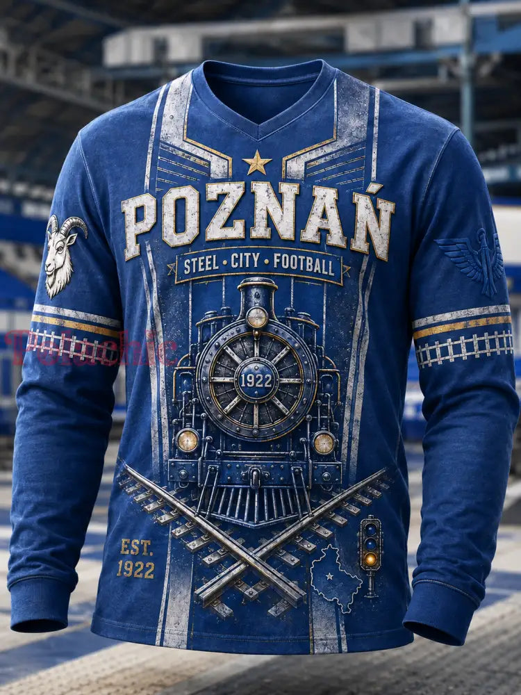 Męski polski t-shirt z waflem na długi rękaw z motywem piłkarskim - A / S