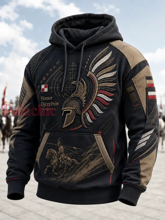 Męski polski wojskowy sweter z kapturem o oversized kroju i opadającymi ramionami z kieszeniami - A / S