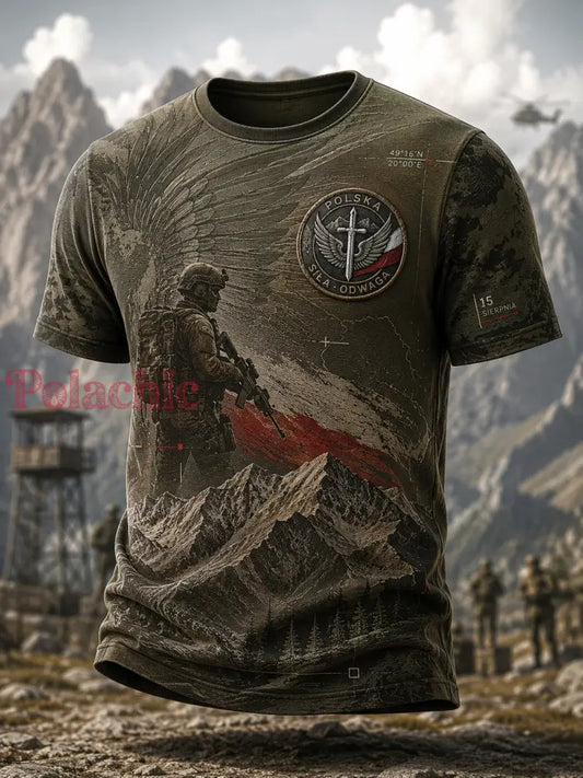 Męski t-shirt wojskowy polskich sił zbrojnych z krótkim rękawem - A / S