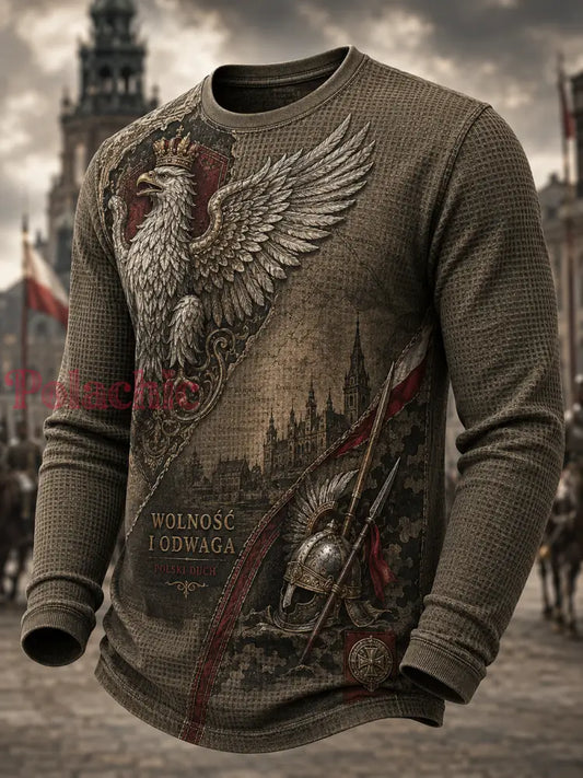Męski t-shirt z dzianiny gofrowanej z długim rękawem wojska polskiego - A / S