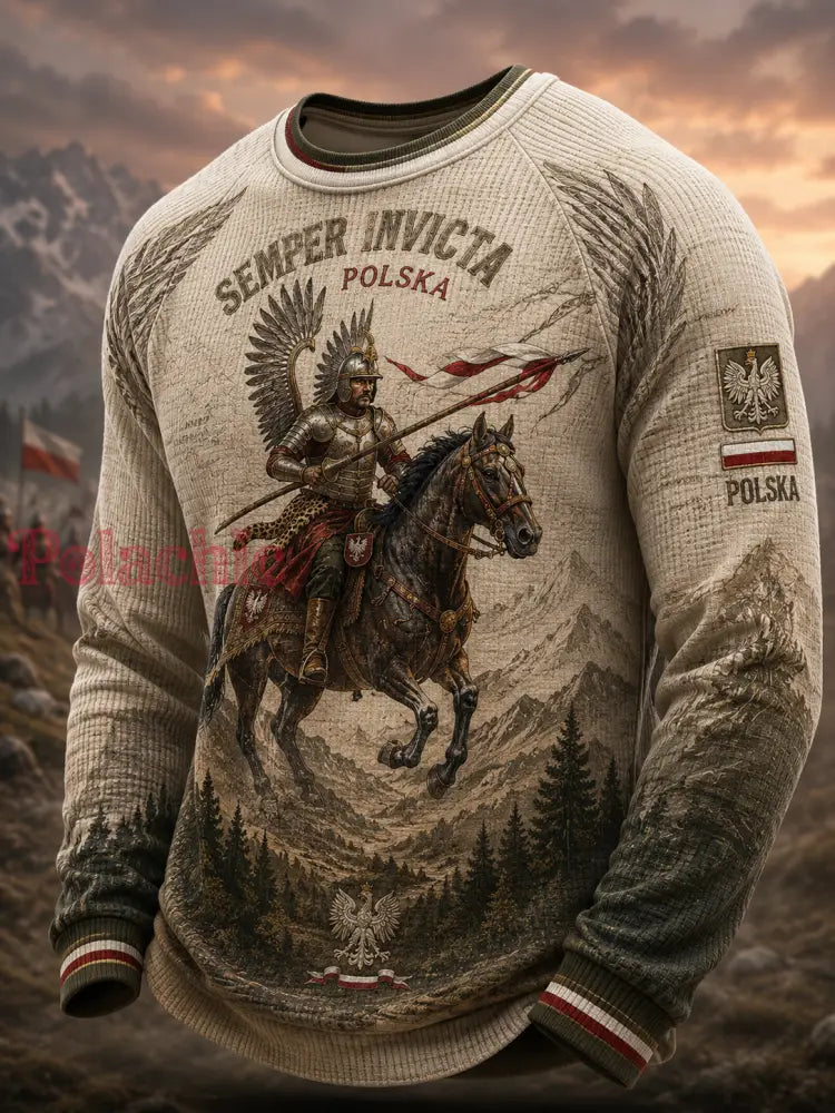 Męski t-shirt z dzianiny gofrowej z długim rękawem wojska polskiego - A / S