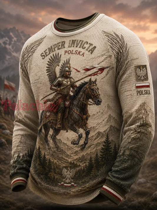 Męski t-shirt z dzianiny gofrowej z długim rękawem wojska polskiego - A / S