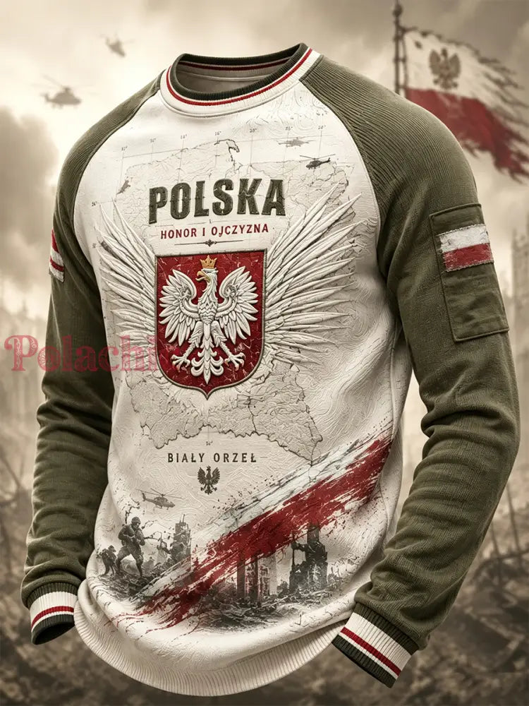 Męski t-shirt z dzianiny gofrowej z długim rękawem wojska polskiego - A / S