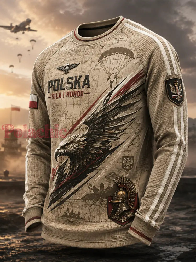 Męski t-shirt z dzianiny gofrowej z długim rękawem wojska polskiego - A / S