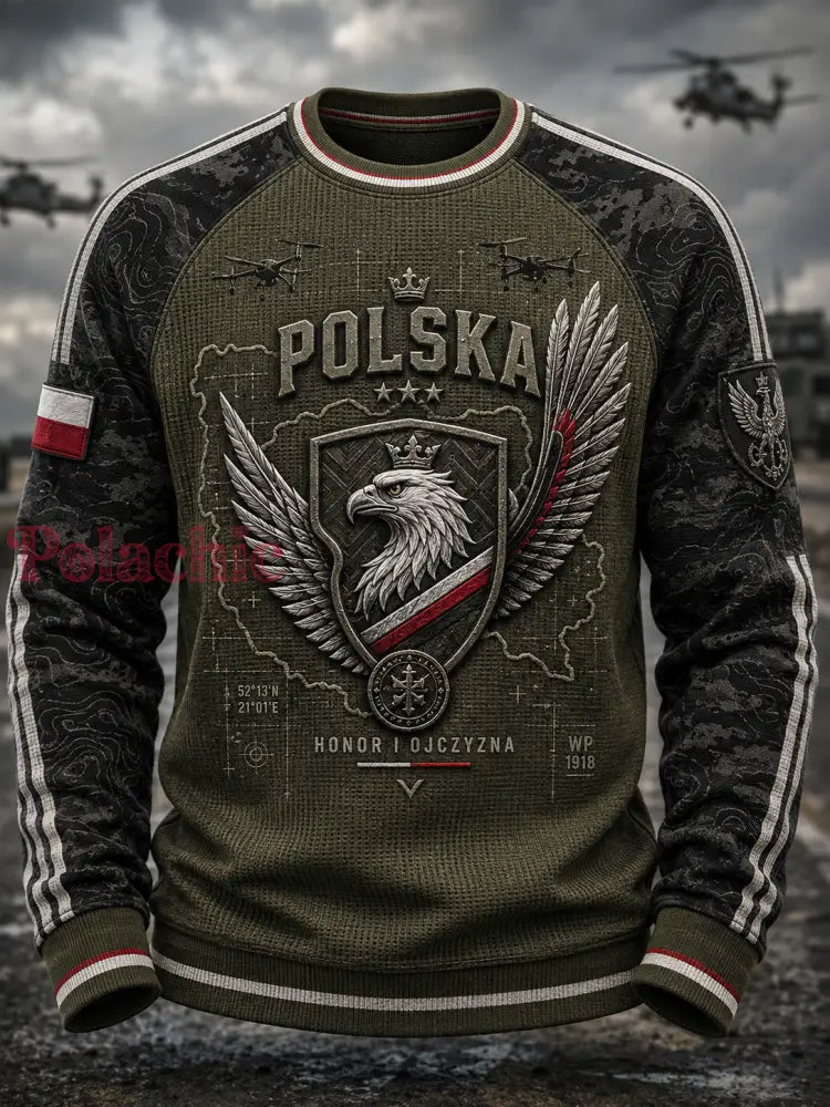 Męski t-shirt z dzianiny gofrowej z długim rękawem wojska polskiego - A / S