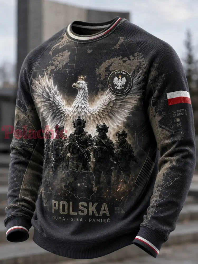 Męski t-shirt z dzianiny gofrowej z długim rękawem wojska polskiego - A / S