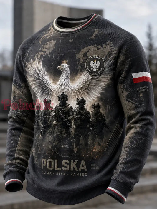 Męski t-shirt z dzianiny gofrowej z długim rękawem wojska polskiego - A / S
