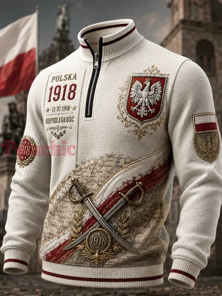 Męski t-shirt z falbanką na długi rękaw z okazji Dnia Niepodległości Polski - A / S
