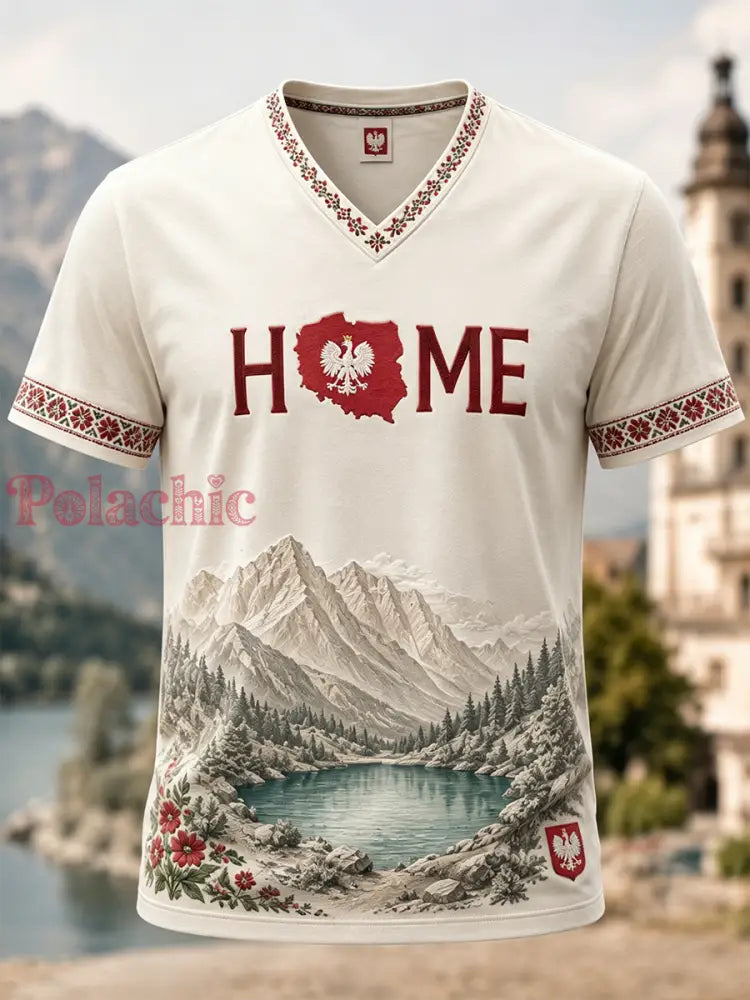 Męski t-shirt z V-kształtnym dekoltem z Polską - A / S